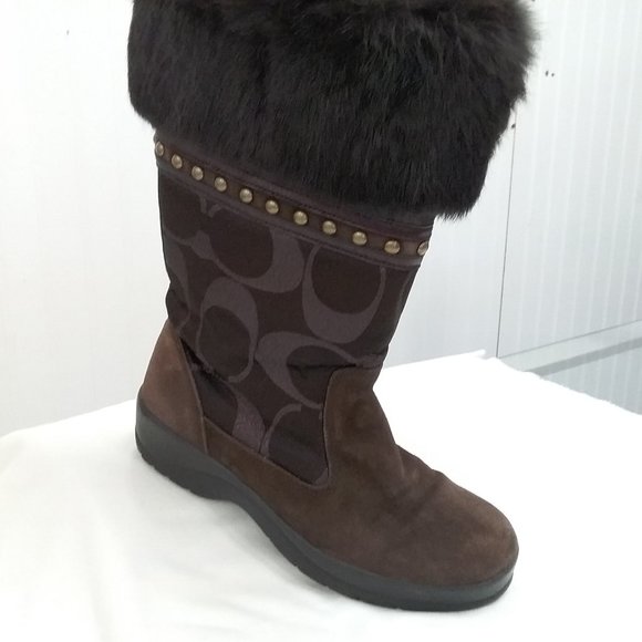 Coach Lesly Brown Canvas, Suede and Fur Boots - Picture 1 of 15